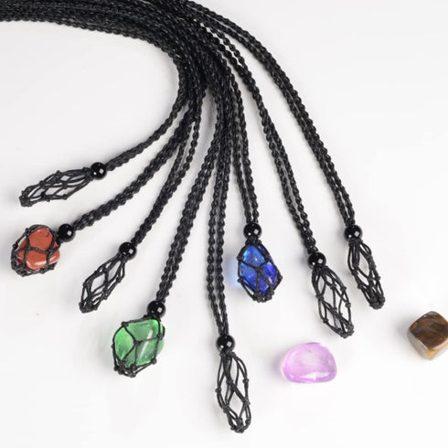 Anjiucc 18 Pieces Black Necklace Cord Empty Stone Holder Empty Necklace Holder Adjustable Cord Cage for DIY Jewelry Making Accessories...