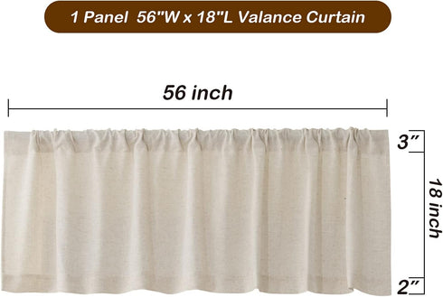 Valea Home Linen Valance for Kitchen Rod Pocket Rustic Farmhouse Crude Window Curtain Valances 18 inch Length for Bathroom Living Room, Natural, 1...
