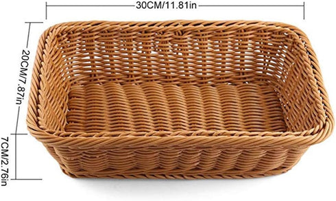 2pcs 11.8"Rectangle Imitation Rattan bread basket, woven tabletop and vegetable serving basket, restaurant service, brown...
