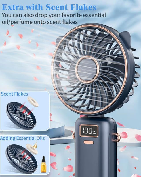 Mini Fan,Small Hand Fan with Pedestal,USB Battery Powered Eyelash Folding Lanyard Silent Cordless Fan,Handheld/Neck/Desk 3 in 1 Personal Fan,Porta...