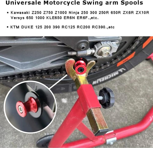 Universal M10 X1.25 Motorcycle Swing arm Sliders Spools fits for Ninja 250 400 650 Z750 Z750S Z750R KLE650 ZX10R ER-6N Versys 1000 CFMOTO 450NK 45...