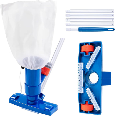 Portable Pool Vacuum Jet Cleaner-with Brush&Filter Bag&48" Pole,No Electric Power Needed, Use Garden Hose Water Pressure to Vacuum,for Inflatable ...