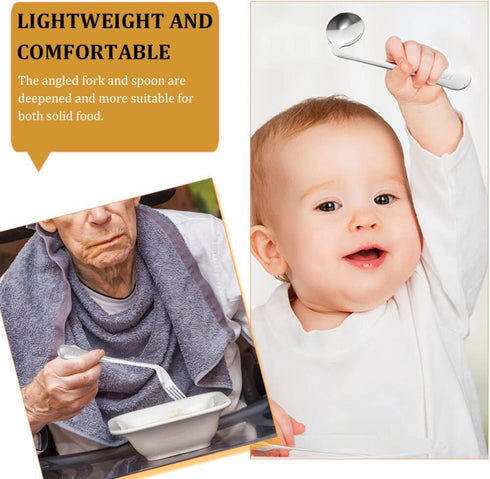 Utensils Angled Fork Spoon Adaptive Utensils Set Self Eating Utensils Curved Cutlery Utensil Assist Tableware for Adults Elderly Patient (Right-Ha...