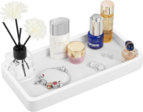 ALELION 10" Bathroom Vanity Tray for Counter - Wood Tray for Dresser Tops Perfume Jewelry Candle Key Catchall - White Kitchen Countertop Organizer...