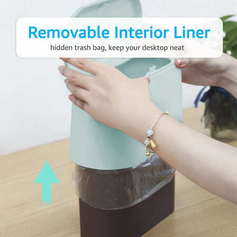 Mini Trash Can with Lid, Press-Type with Removable Inner Plastic Small Garbage Can Little Tiny Waste Basket Compact Covered Closable Trash Bin Des...