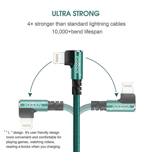 iPhone Charger, Right Angle Cable Lightning Cord 3PACK 1FT 3FT 6FT Nylon Braided USB Charging Wire High Speed Transfer Compatible with iPhone 14/1...