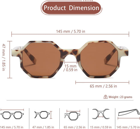 Freckles Mark Retro Hexagon Sunglasses for Men Women Vintage Small Square Glasses...