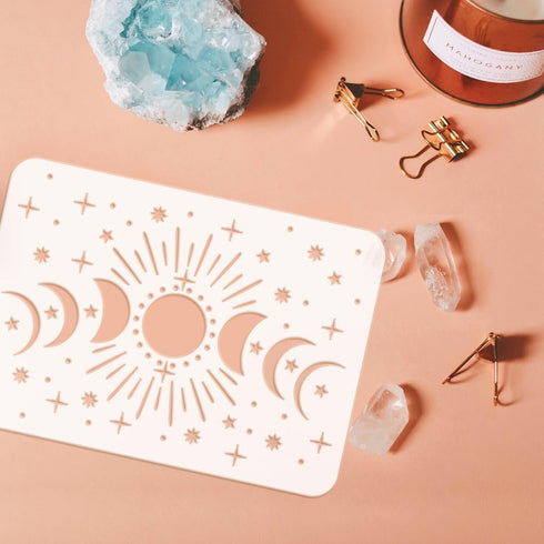 FINGERINSPIRE Moon Phases Painting Stencil 8.3x11.7inch Reusable Glitter Star Pattern Drawing Template DIY Art Sun Moon Star Decoration Stencil fo...