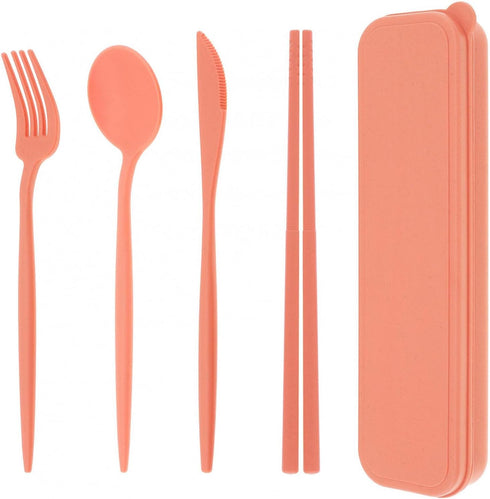 OriGlam Wheat Straw Cutlery Set,Portable Utensils Cutlery Reusable Travel Utensil Flatware Set Spoon Fork Knife Chopstick Set (red)...