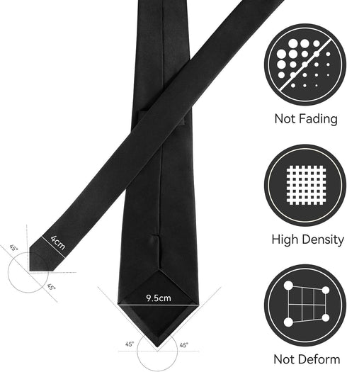 Black Ties For Men Solid Color Formal Neckties 3.75''(9.5CM) XL Tie Big Ties For Men...