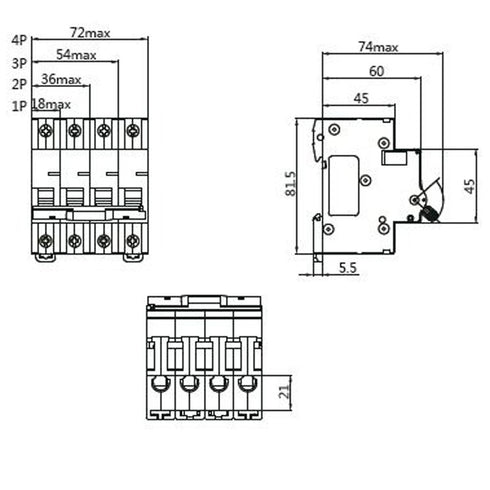 ASI AC Miniature Circuit Breaker - 2 Pole DIN Rail Mount 20 Amp 480 Volt Unit with Shock-Proof Terminations, Trip Curve C, L1, L2 and Neutral Sing...