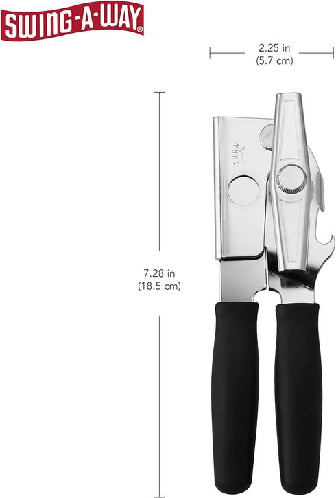 Portable Can Opener, Features an Ergonimic Handle for Optimal Comfort, and Built-in Bottle Opener for a 2-in-1 Tool, Durable Cutting Wheel, Black...