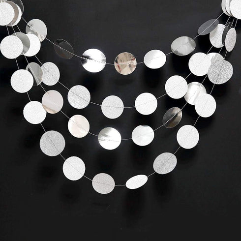 Cheerland Glitter Silver Circle Dot Garlands Metallic Silver Party Decorations Hanging Circle Banner Streamer Backdrop Decor Wedding Birthday Bday...