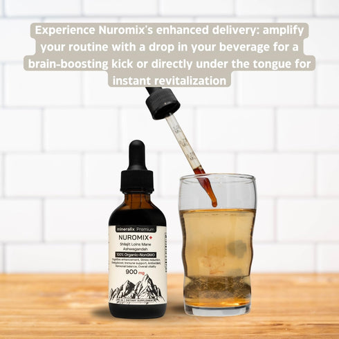 Nuromix Shilajit Liquid Drops – 900mg Organic Shilajit Drops with Lion’s Mane and Ashwagandha – Non-GMO SHilajit Supplement for Energy Boost, Immu...