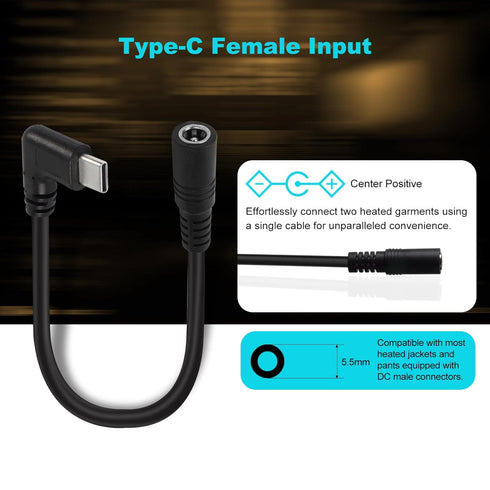12V Heated Jacket Battery Step-Up Adapter Charger Cable Compatible with Milwaukee, M12, Dewalt, Makita, Snapon, Metabo, Craftsman, AEG Gear (TypeC...