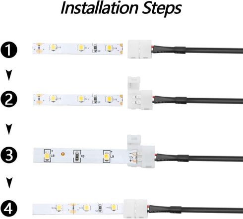 LightingWill 10pcs/Pack Strip to DC Female Plug Solderless Snap Down 2Pin Conductor LED Strip Connector for Quick Splitter Connection of 8mm Wide ...