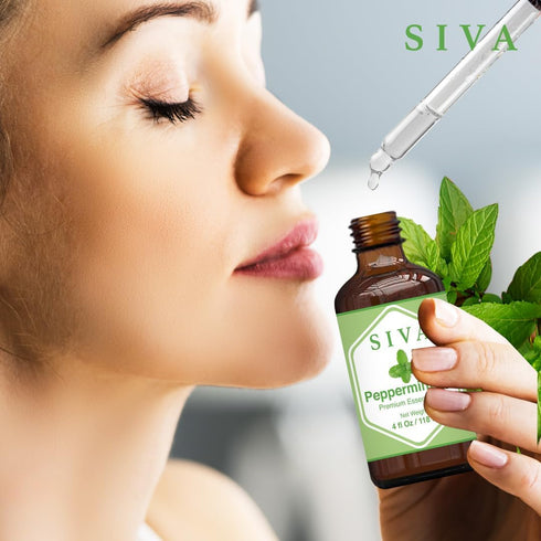 Siva Peppermint Essential Oil - 4 Fl Oz – Natural Peppermint Oil - for Diffuser, Face, Skin Care, Aromatherapy, Hair Care, Scalp and Body Massage ...