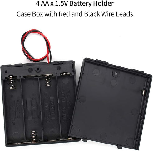 4Pcs AA Battery Holder with Leads Wires ON/Off Switch and Screw Cap Case Back Cover Connection 4 Slots x 1.5V Battery Spring Clip Storage Box (4-P...