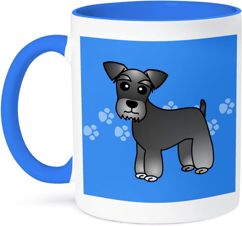 3dRose mug_40882_6 "Cute Miniature Schnauzer Banded Coat (Salt and Pepper) - Cartoon Dog - Blue with Pawprints" Two Tone Blue Mug, 11 oz, Multicol...