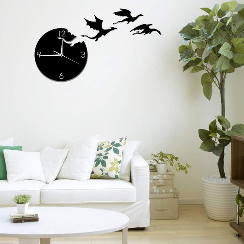 The Geeky Days Magic Flying Angry Fantasy Dragon Wall Clock Abstract Gothic Fairytale Dragon Wall Art Quartz Analog Quiet Decorative Wall Watch...