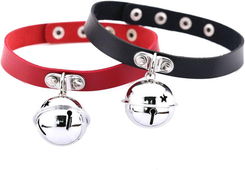 Multicolor PU Simulated Leather Silver-tone 4cm Large Bell Pendant Neckband Choker Necklace...