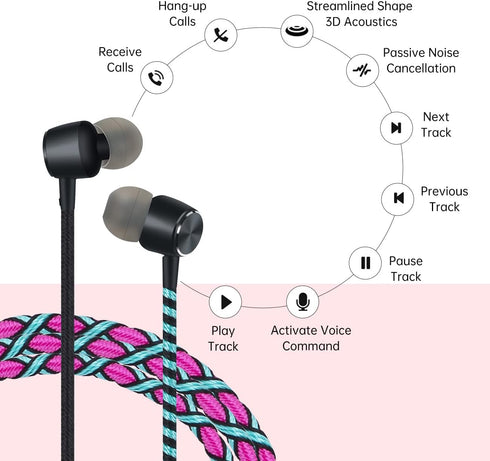 URIZONS Colorful Fun in-Ear wired Earbuds Headphones - with Microphone for iPhone MP3 Laptop Tablets Fabric Braided Headset for Students(7#)...