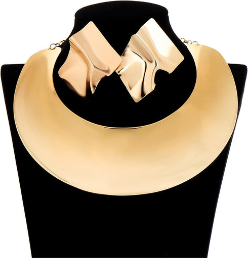 Punk Chunky African Choker Collar Necklace Drop Dangle Earrings Set 14K Gold Silver Plated Exaggerated Gothic Thick Statement Necklace for Women H...