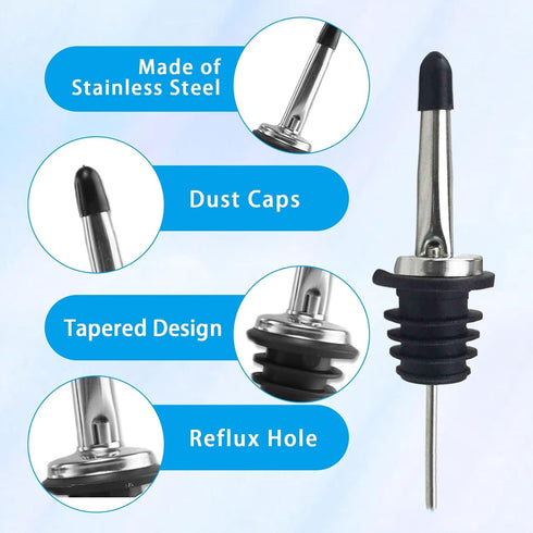 Liquor Pour Spouts with Dust Caps - Speed Pourer Nozzles for Alcohol & Liquor Bottles | Pro Bar & Home Use Bartender Accessories with Leak-Proof &...