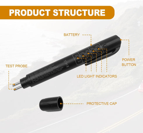 5 LED Indicators Brake Fluid Liquid Tester Pen Auto Tester Tool for DOT 3 DOT 4 DOT 5.1 Vehicle Diagnostic Testing Tool...