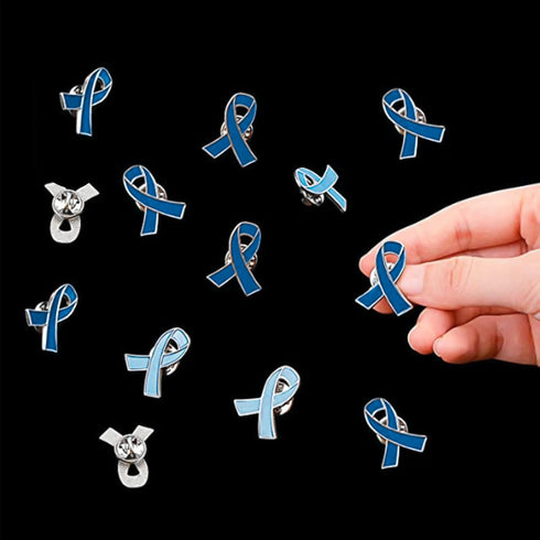 WANDIC 50 Pcs Blue Ribbon Pin, Colon Cancer Prostate Cancer Awareness Ribbons Lapel Pins Hope Brooch Enamel Jewelry Badges for Man or Women...