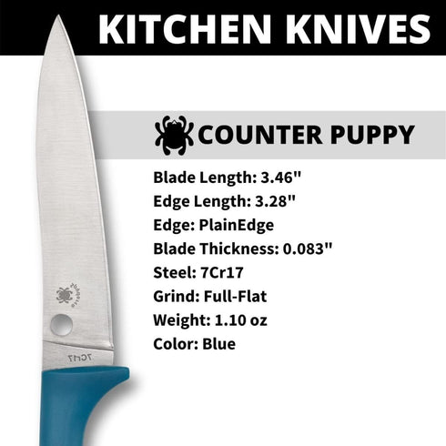 Spyderco Counter Puppy 6.9" Kitchen Knife with 3.46" Corrosion-Resistant 7Cr17 Stainless Steel Blade and Injection-Molded Blue Plastic Handle - Pl...
