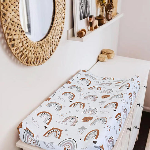 Owlowla Changing Pad Cover Soft Minky Changing Table Cover Lovely Print Waterproof Changing Pad Covers Baby Boy Girl(Rainbow&Bear)...