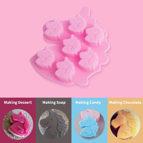 3 Pack Medium Size 7 Cavities Unicorn Silicone Chocolate Mold for Making Unicorn Shape Gummy, Candy, Chocolate, Ice Cube, Jelly, Mousse, Small Cak...