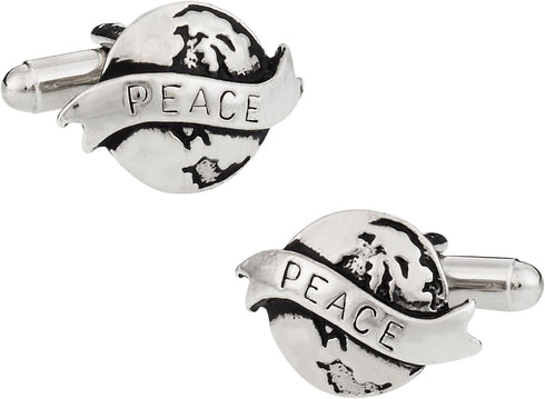 Globe Silver World Peace Cufflinks with Travel Presentation Gift Box...