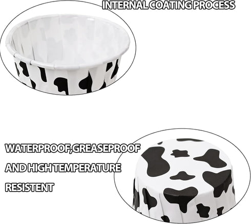 100 Pcs Cow Print Cupcake Liners Case Cow Baking Cups Cow Print Cupcake Wrappers Holders Ice Cream Cups Waterproof and Greaseproof for High Temper...