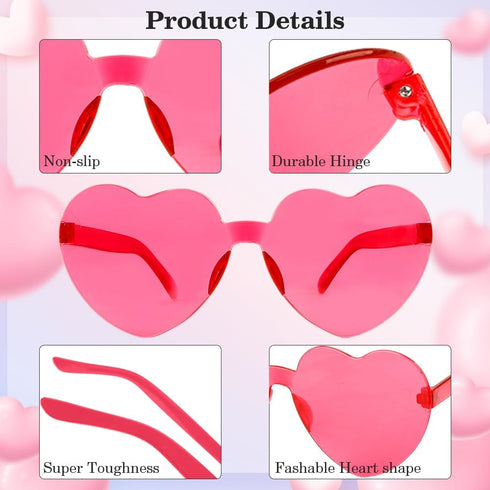 Heart Sunglasses, 2 Pack Hot Pink Heart Sunglasses for Women, Trendy Rimless Heart Shaped Sunglasses, Fun Heart Sunglasses for Party Favor...