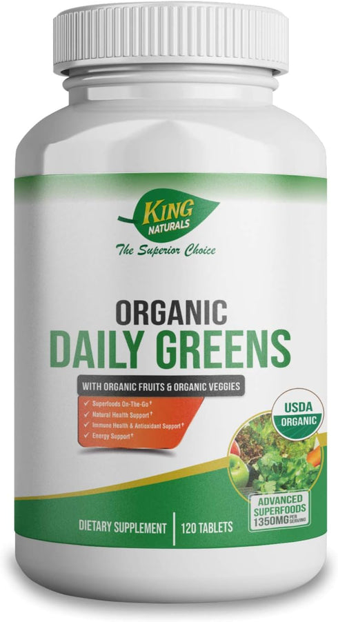 Organic Daily Greens with Organic Fruits & Organic Veggies - USDA Certified, Non-GMO, Vegan, Tablets. Superfoods On-The-Go. Immune Health, Antioxi...