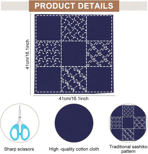 WEBEEDY DIY Sashiko Placemat Kit with Traditional Japanese Sashiko Pattern Template Fabric Embroidery Stitching Sashiko Table Mats with Instructio...
