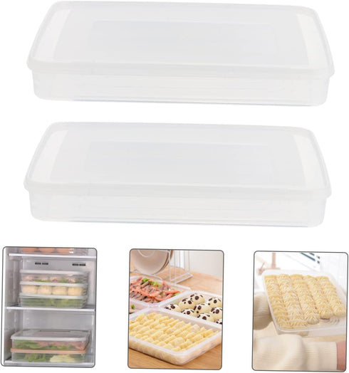 HOMSFOU 2pcs Dumpling Box Containers for Fridge Large Plastic Container Flat Storage Bins Stackable Food Storage Containers Refrigerator Box Dumpl...