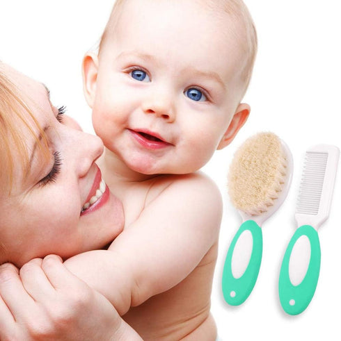 Baby Hair Brush and Comb Set for Newborns & Toddlers | Natural Soft Goat Bristles | Ideal for Cradle Cap | Perfect Baby Registry Gift (Green)...
