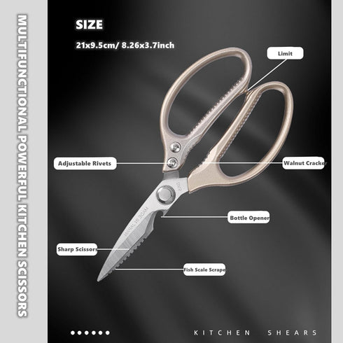 Kitchen Scissors Stainless Steel Multi Function Food Shears with Nutcracker Bottle Opener Ultra Sharp Utility Kitchen Scissor with Fish Scale Scra...