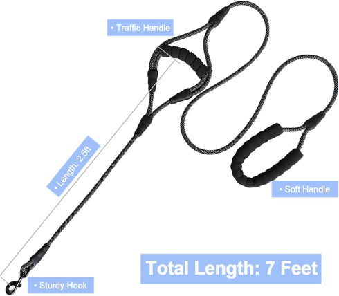 MayPaw 7 Foot Double Handle Dog Leash, Rope Dog Leash with Traffic Handle, Padded Two Handle Dog Leash for Safety Control Training and Walking for...