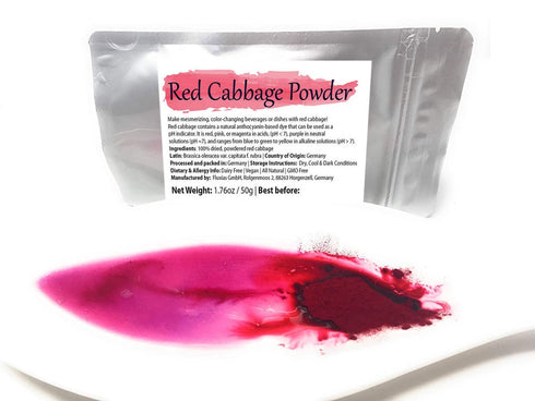 Red Cabbage Powder | Water Soluble Food Dye | Net weight: 1.76oz/50g - Amazing in the Kitchen or for Cocktails! Makes Color-changing Beverages and...