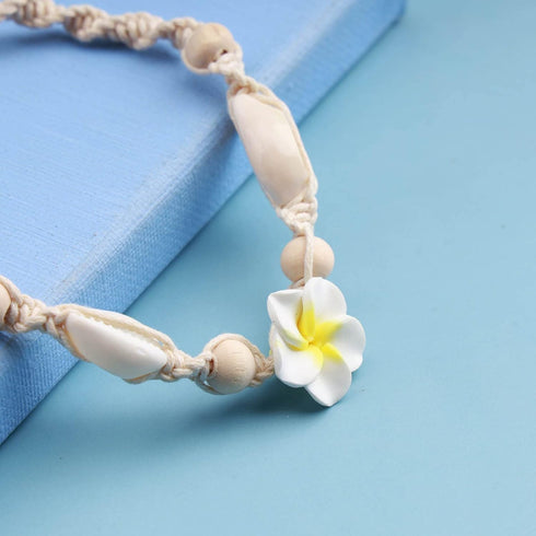 Boho Natural Shell Anklet Bracelets Flower Ankle Chain Hawaiian Cowrie Shell Braided Anklet Bracelet Beach Woven Rope Foot Chain Jewelry for Women...