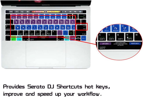 HRH Serato DJ Shortcuts Hotkey Silicone Keyboard Cover Skin for MacBook Pro with Touch Bar 13 Inch and 15 Inch (A2159/A1989/A1706,A1990/A1707) 201...