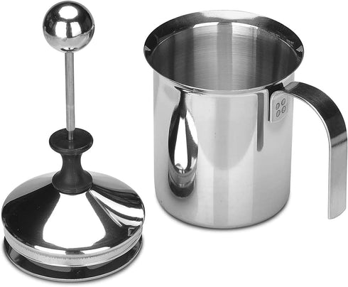 14-Ounce Stainless Steel Manual Milk Foamer, Hand Pump Coffee Milk Frothing Pitchers with Filter Screen For Cappuccino Coffee Latte Hot Chocolate...
