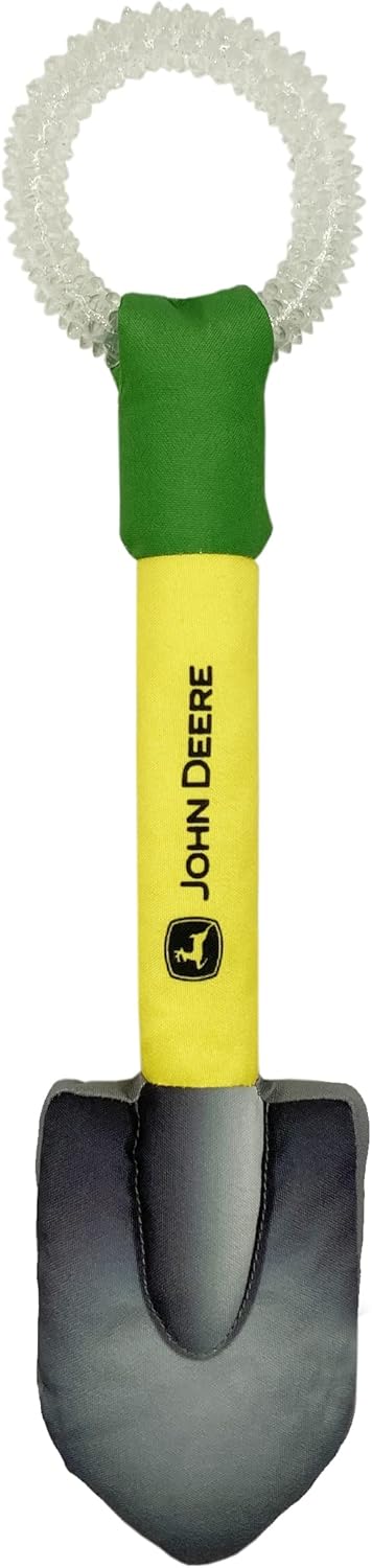 JOHN DEERE DOG TUG TOY. SHOVEL Shaped Toy with inner Squeaker. TOUGH, STURDY PET TOY with John Deere Logo. BEST DOG DIGGING TOY for DOG OWNERS, Fa...