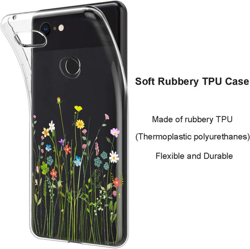 Unov Pixel 3 XL Case Clear with Design Soft TPU Shock Absorption Slim Embossed Floral Pattern Protective Back Cover for Pixel 3 XL 6.3 inch (Flowe...