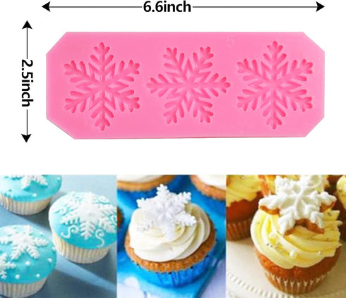Rainmae 6 Pcs Christmas Snowflake Cake Silicone Fondant Molds, 3D Snowflake Winter Frozen Party Cupcake Topper Decorating Tools, Silicone Chocolat...