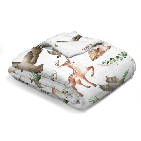Baby Hunting Woodland Animals Blanket for Girls & Boys Wild Animals Swaddle Blankets Hunting Deer Duck Leaves Baby Toddler Newborn Nursery Bed Bla...